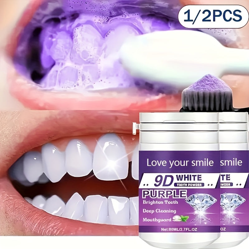 1/2pcs 9D White Purple Teeth Powder - Deep Cleaning & Polishing with Baking Soda, Refreshing Breath, Portable Travel-Friendly Formula, Brightens Smile in 7 Days, for Men & Women