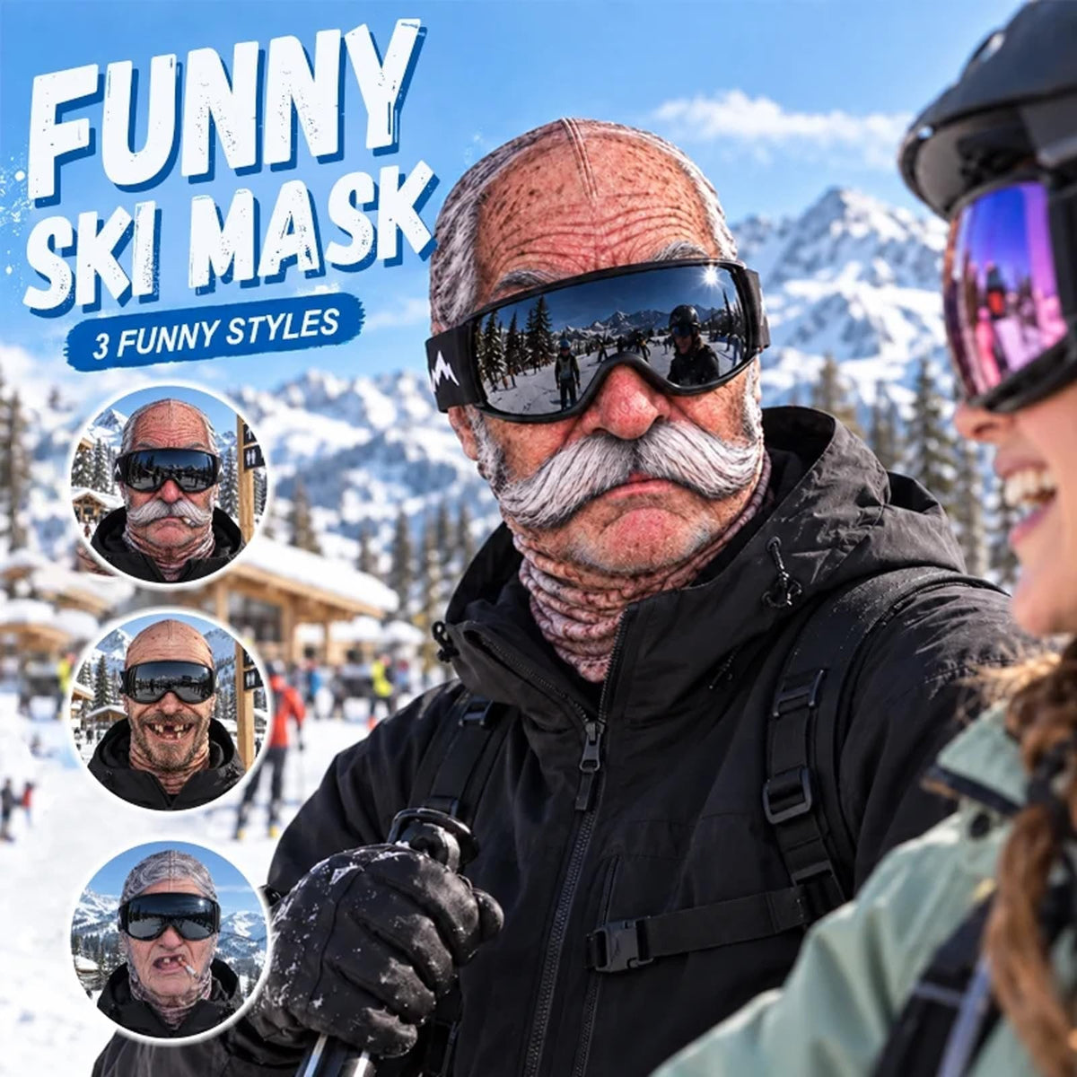 Funny Realistic Old Man 3D Print Ski Balaclava Face Mask