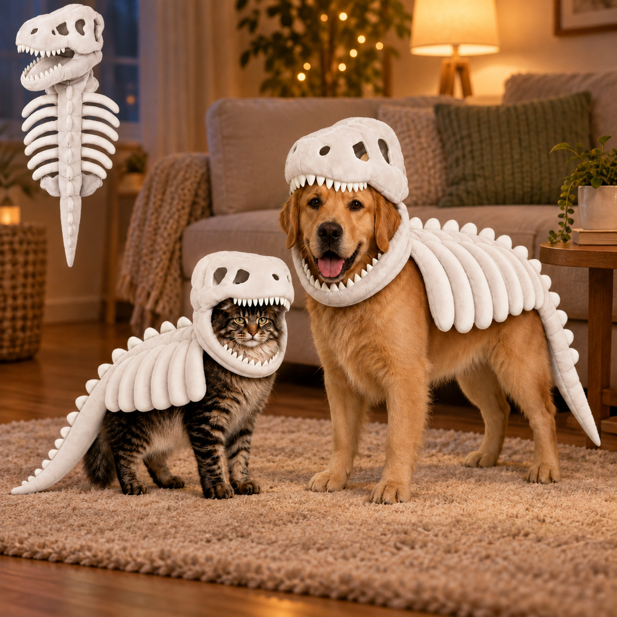 Pet Dinosaur Skeleton Costume Hat and Body Strap