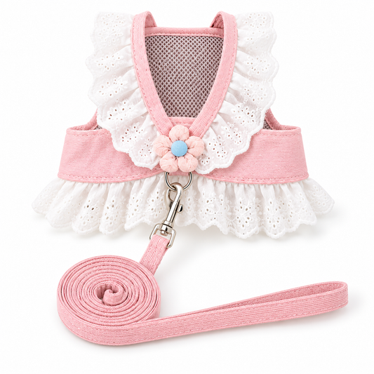 Lace Floral Pet Harness and Leash Set