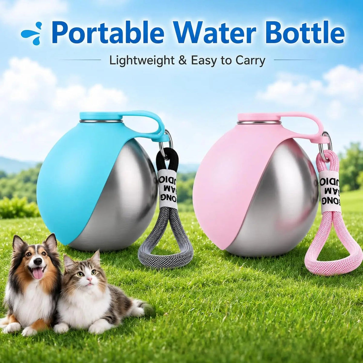 Portable Stainless Steel Dog Water Bottle with Foldable Drinking Bowl
