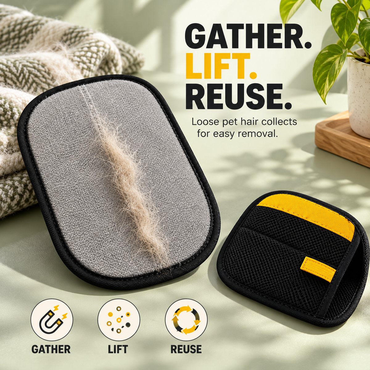 Reusable Pet Hair Remover Mitt Double Sided Fur Cleaning Glove