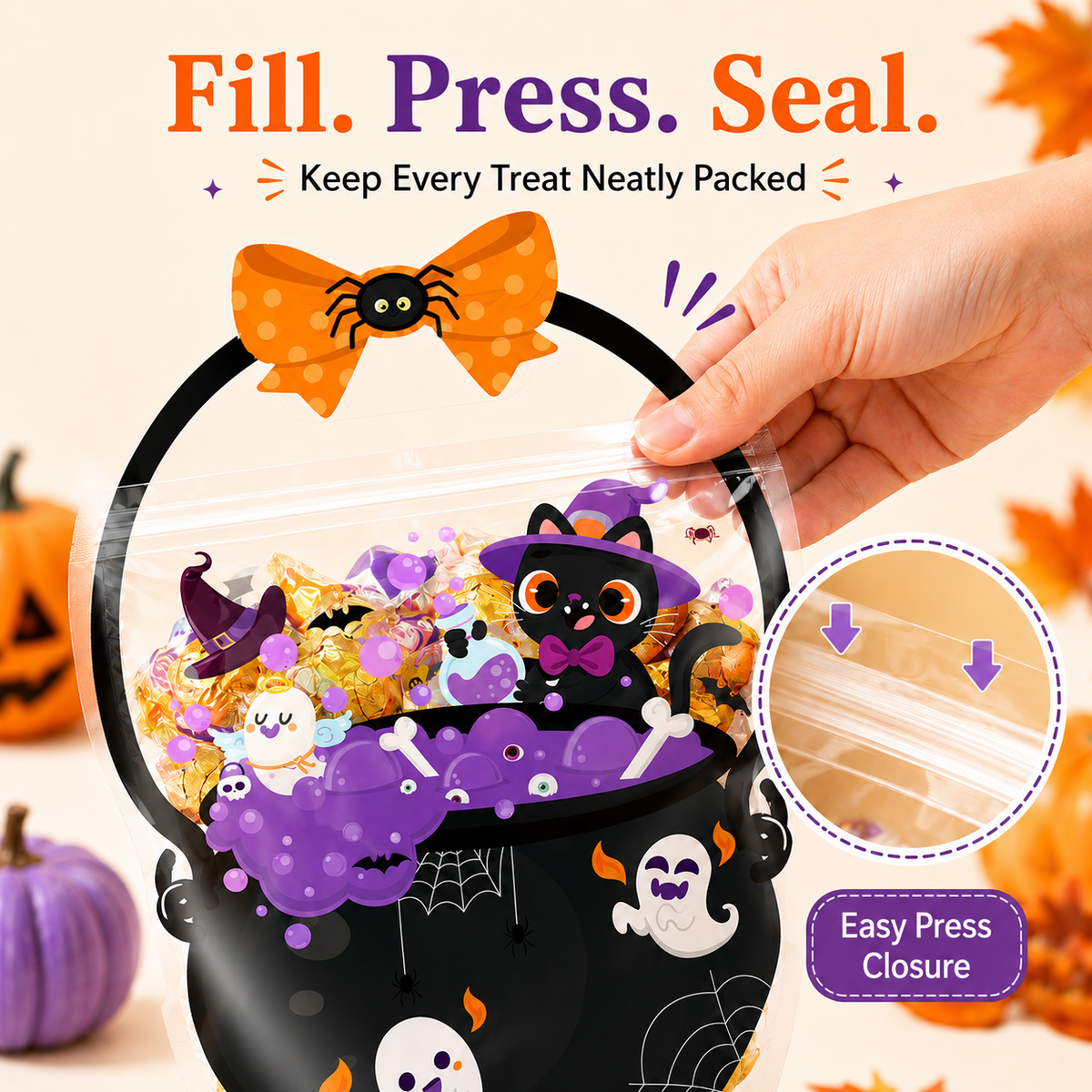 ๐ 50-Piece Resealable Halloween Treat Bags with Handles for Candy ๐ฌ