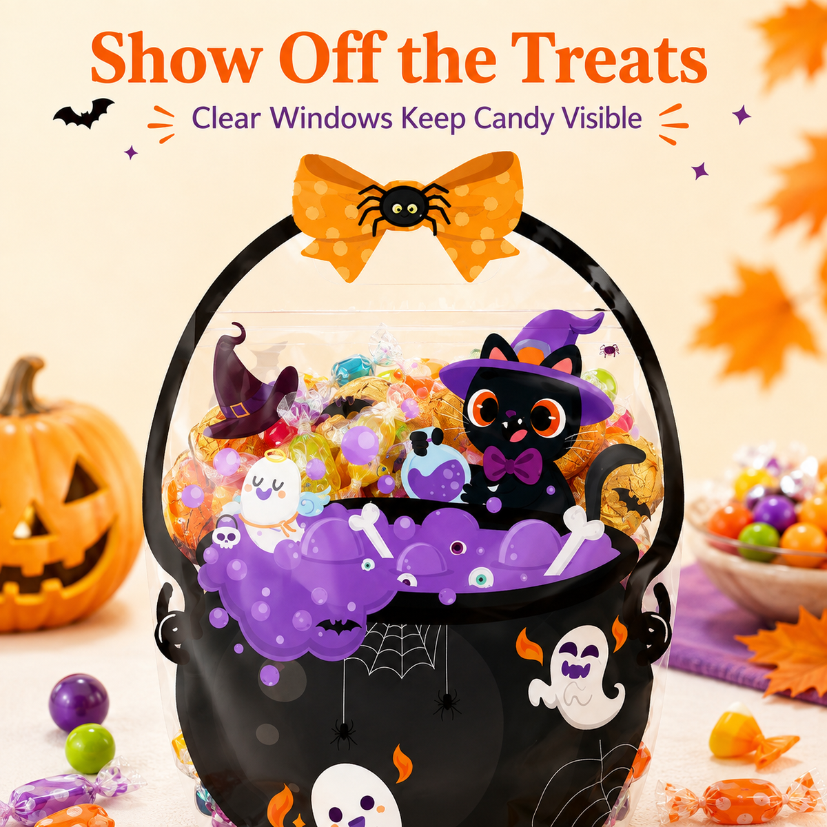 ๐ 50-Piece Resealable Halloween Treat Bags with Handles for Candy ๐ฌ