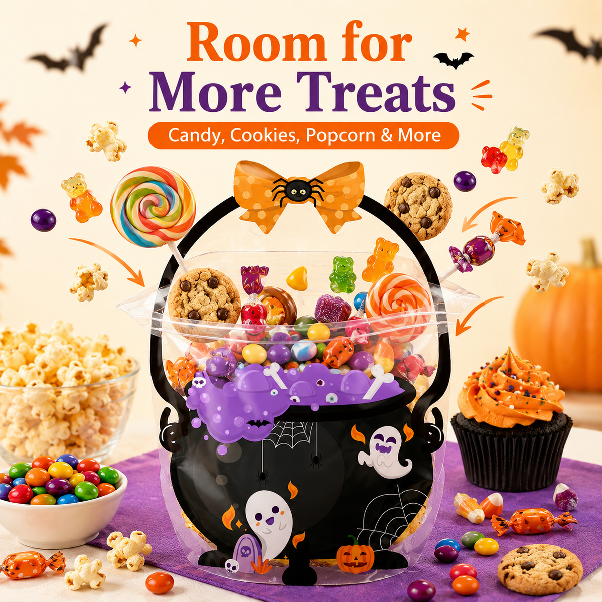 ๐ 50-Piece Resealable Halloween Treat Bags with Handles for Candy ๐ฌ