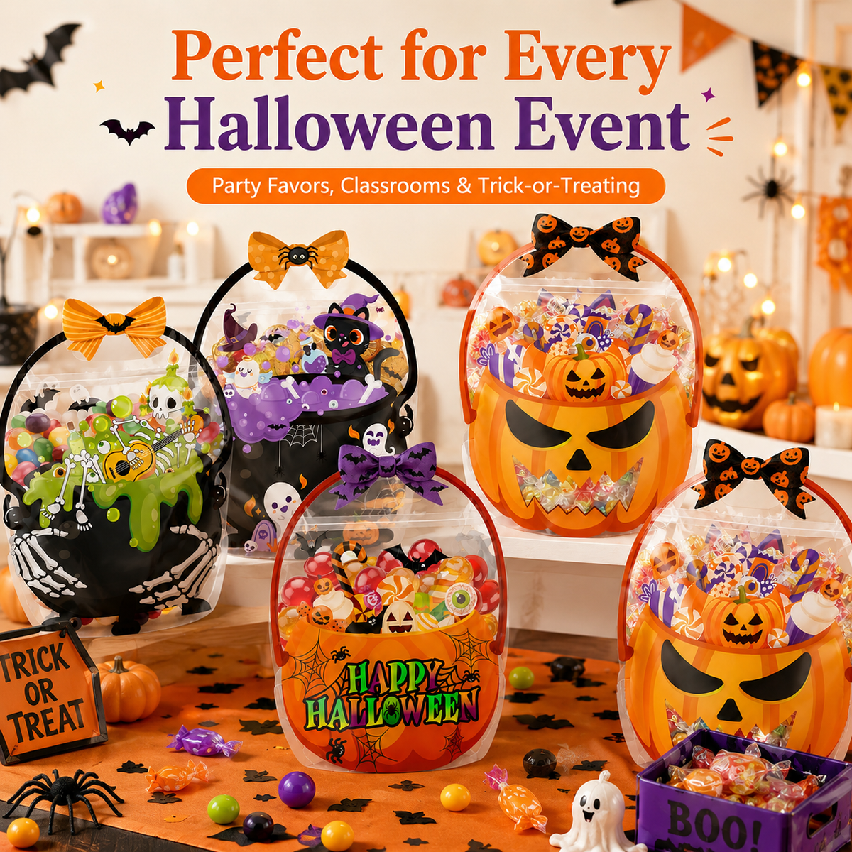 ๐ 50-Piece Resealable Halloween Treat Bags with Handles for Candy ๐ฌ