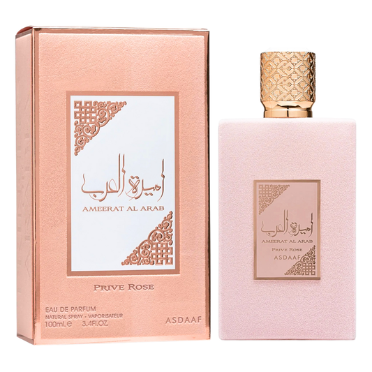 Lattafa Asdaaf Ameerat Al Arab Prive Rose Eau de Parfum for Women perfume bottle and packaging