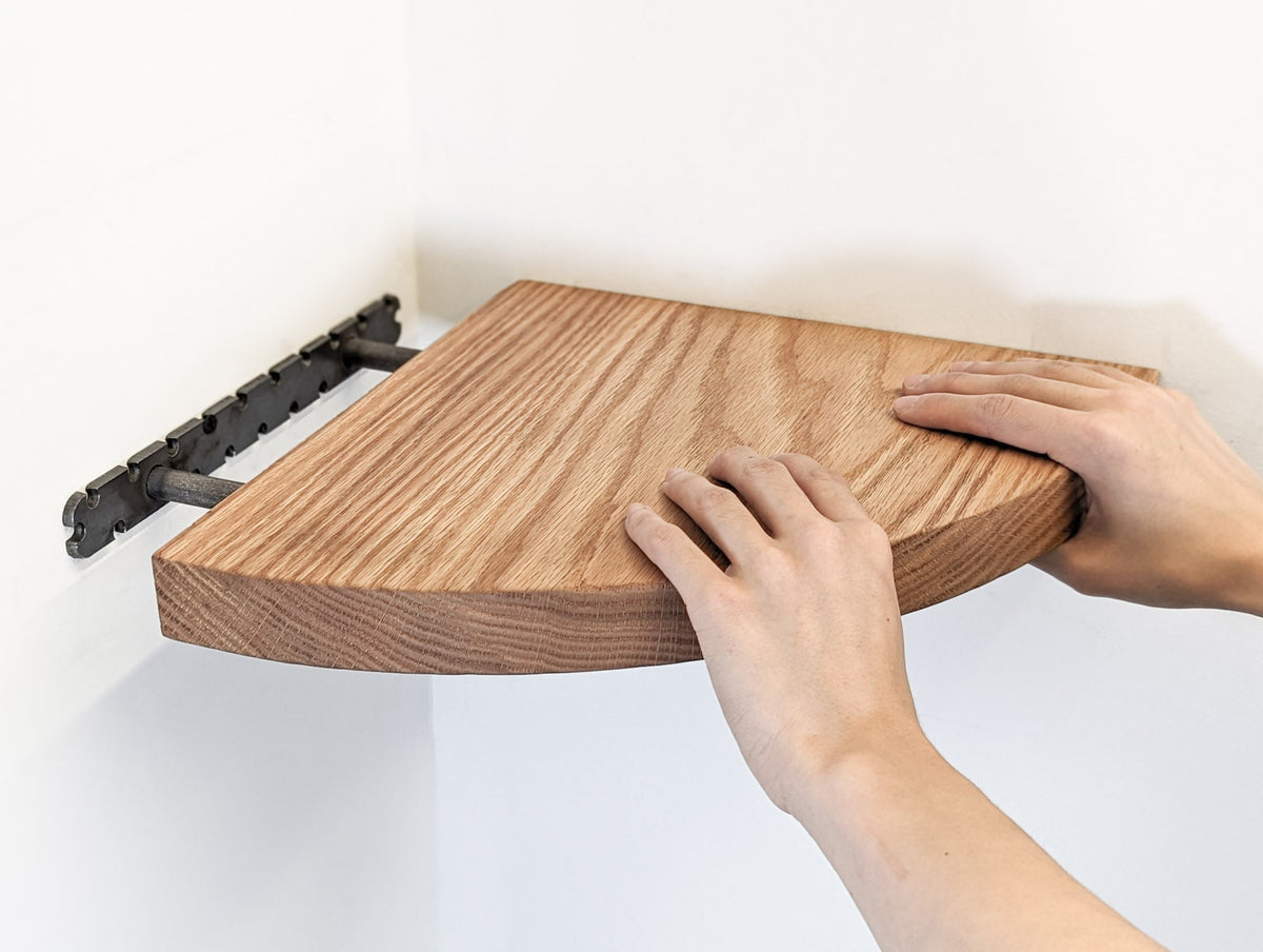Floating Corner Shelf with Round Edge in Mahogany