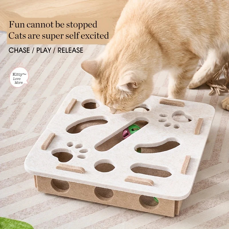 Interactive Cat Puzzle Toy Felt Toy Box with Maze Tunnel Bell Ball Indoor Entertainment Cat Toy