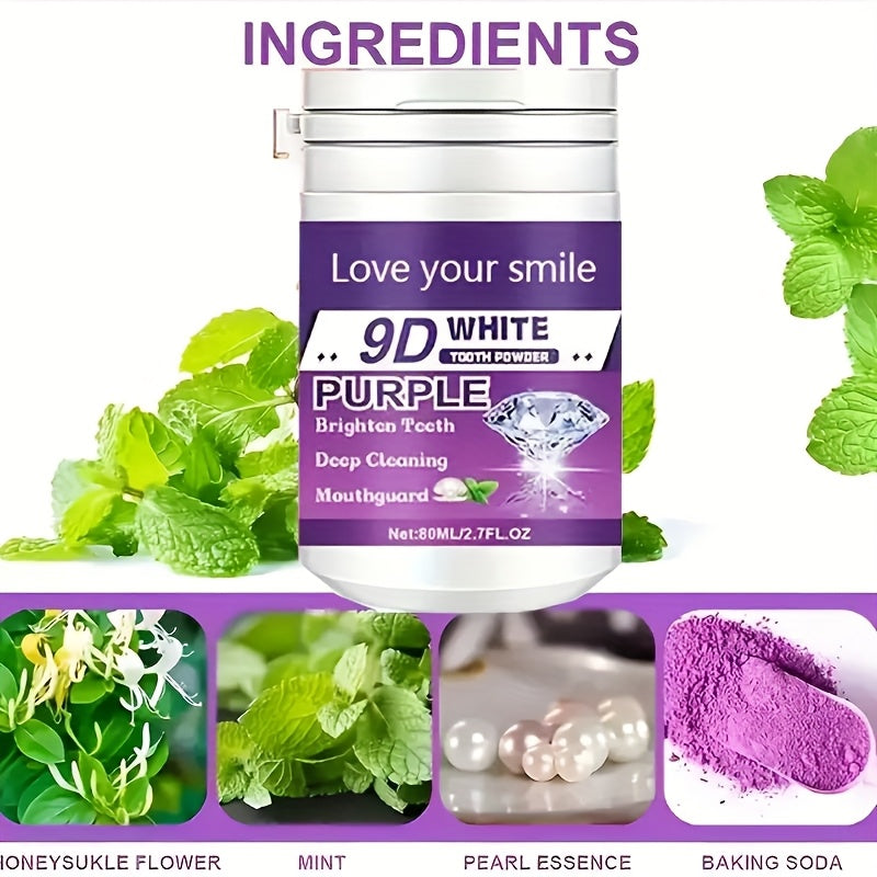 1/2pcs 9D White Purple Teeth Powder - Deep Cleaning & Polishing with Baking Soda, Refreshing Breath, Portable Travel-Friendly Formula, Brightens Smile in 7 Days, for Men & Women