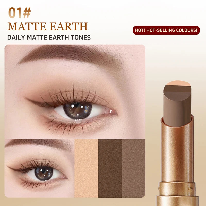 3-Color Matte Earth-Tone Eyeshadow Stick