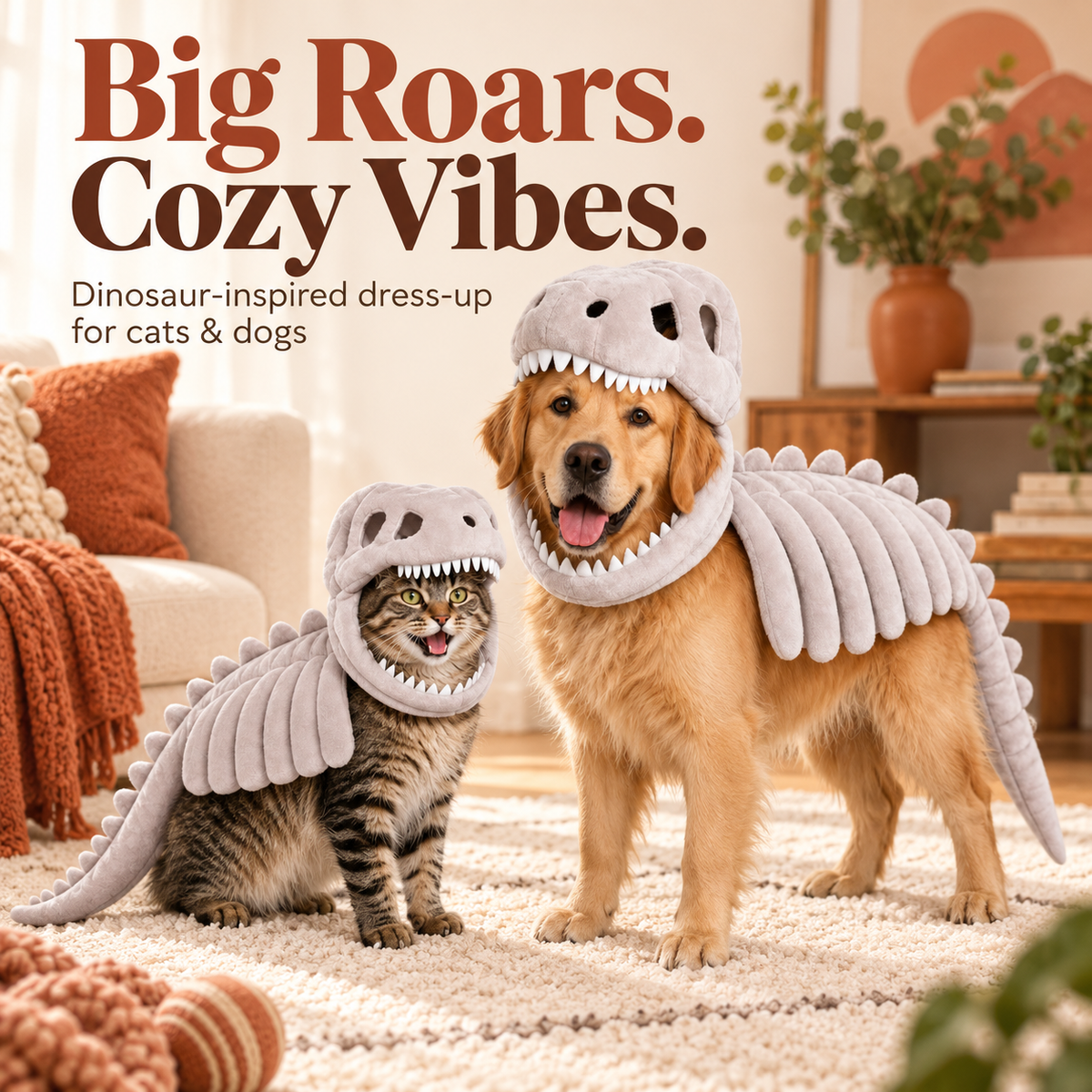 Pet Dinosaur Skeleton Costume Hat and Body Strap