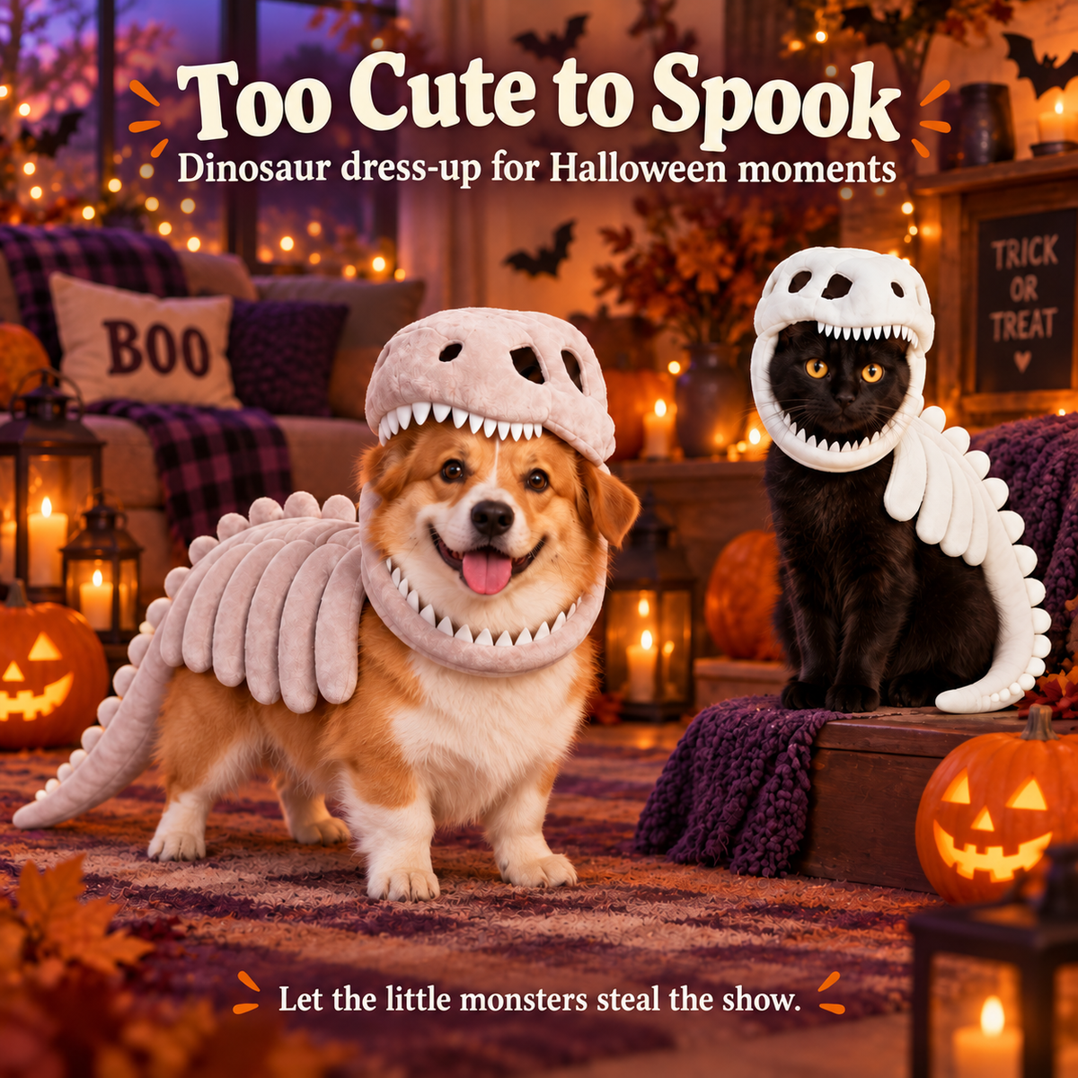 Pet Dinosaur Skeleton Costume Hat and Body Strap