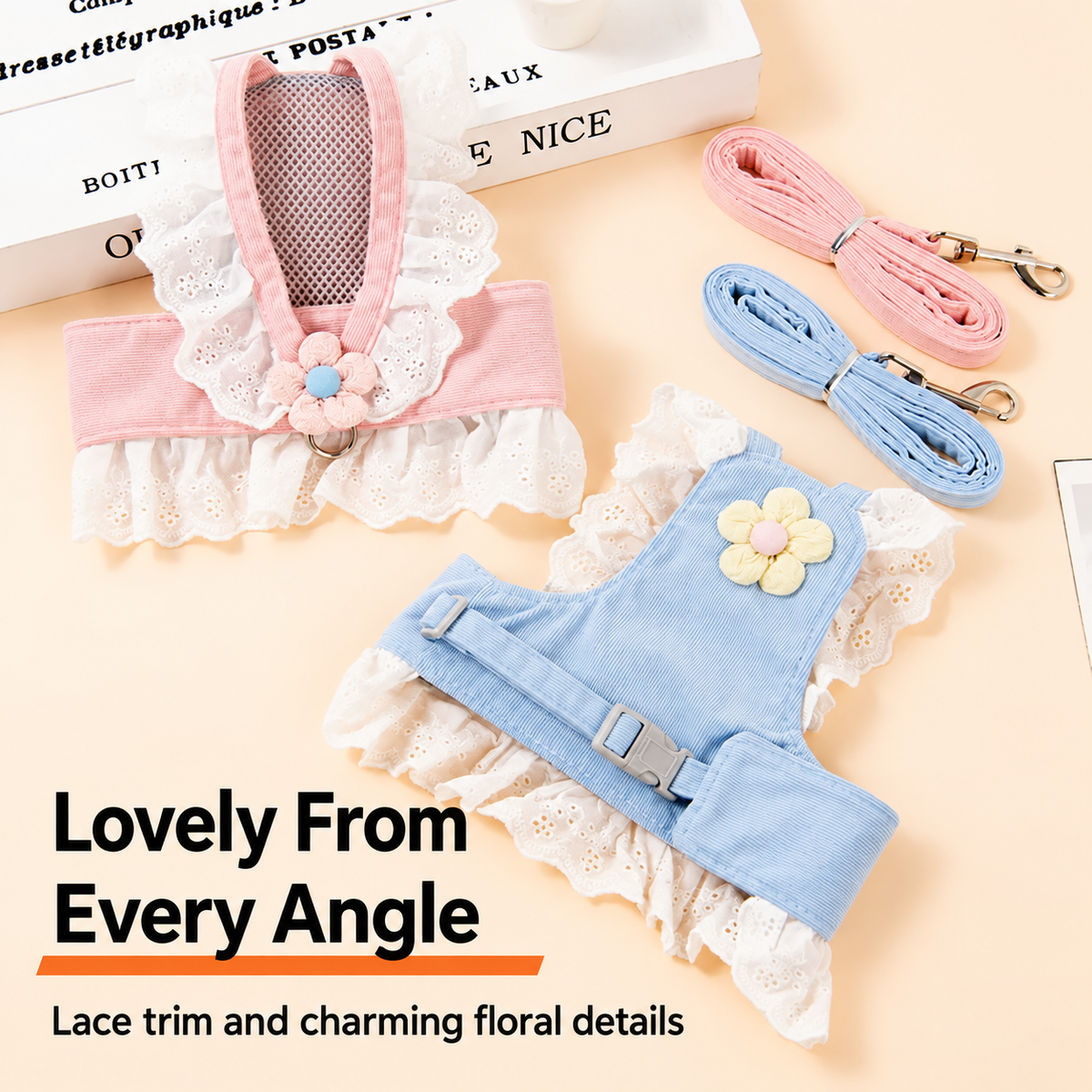 Lace Floral Pet Harness and Leash Set