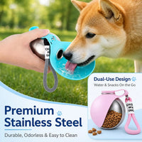 Portable Stainless Steel Dog Water Bottle with Foldable Drinking Bowl