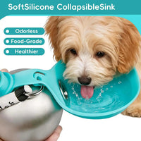 Portable Stainless Steel Dog Water Bottle with Foldable Drinking Bowl