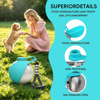 Portable Stainless Steel Dog Water Bottle with Foldable Drinking Bowl
