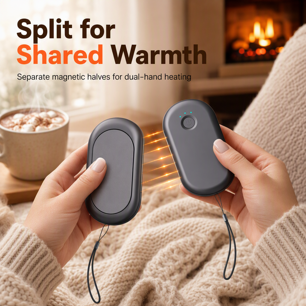 Magnetic Split 2-in-1 Rechargeable Hand Warmer Portable USB Electric Pocket Warmer
