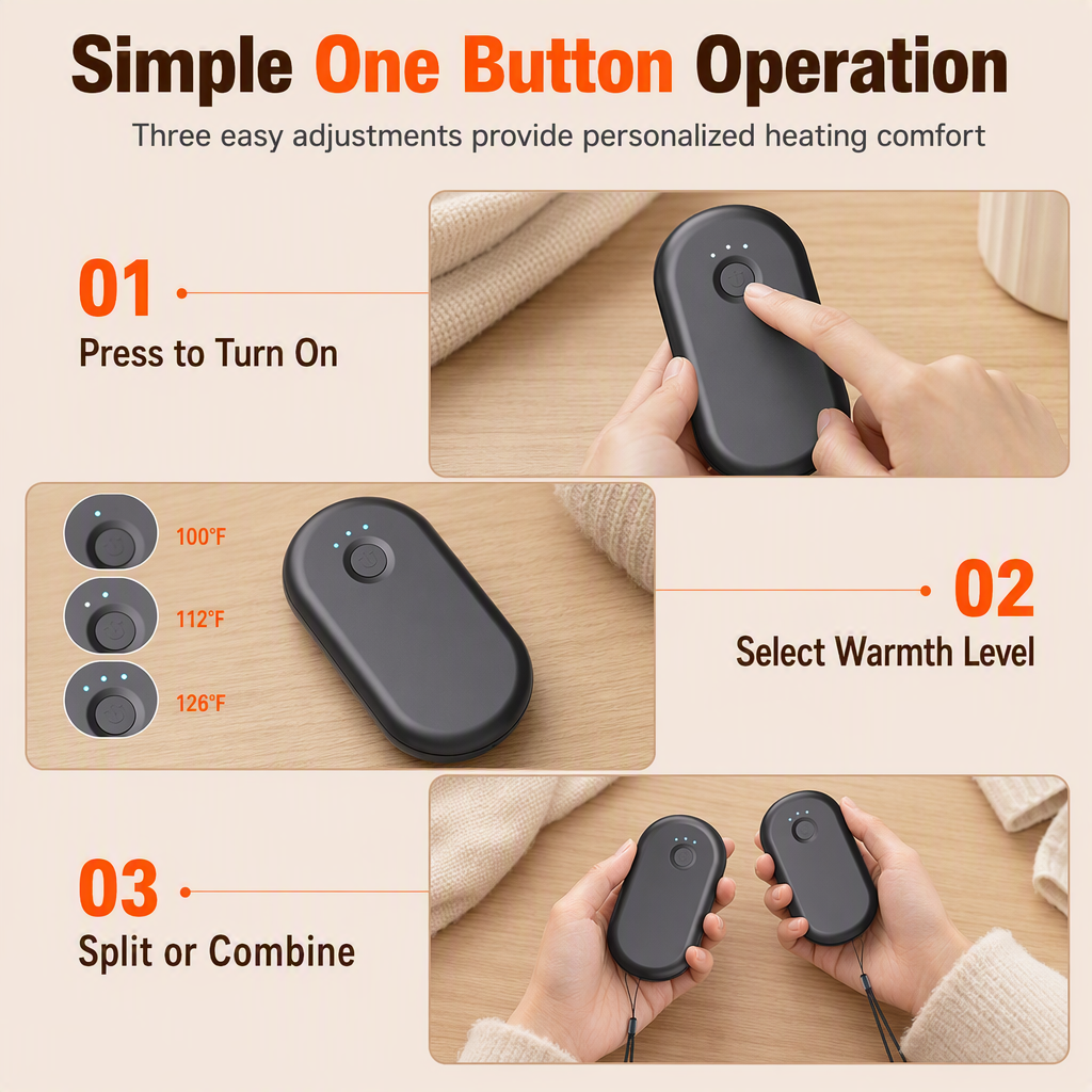 Magnetic Split 2-in-1 Rechargeable Hand Warmer Portable USB Electric Pocket Warmer