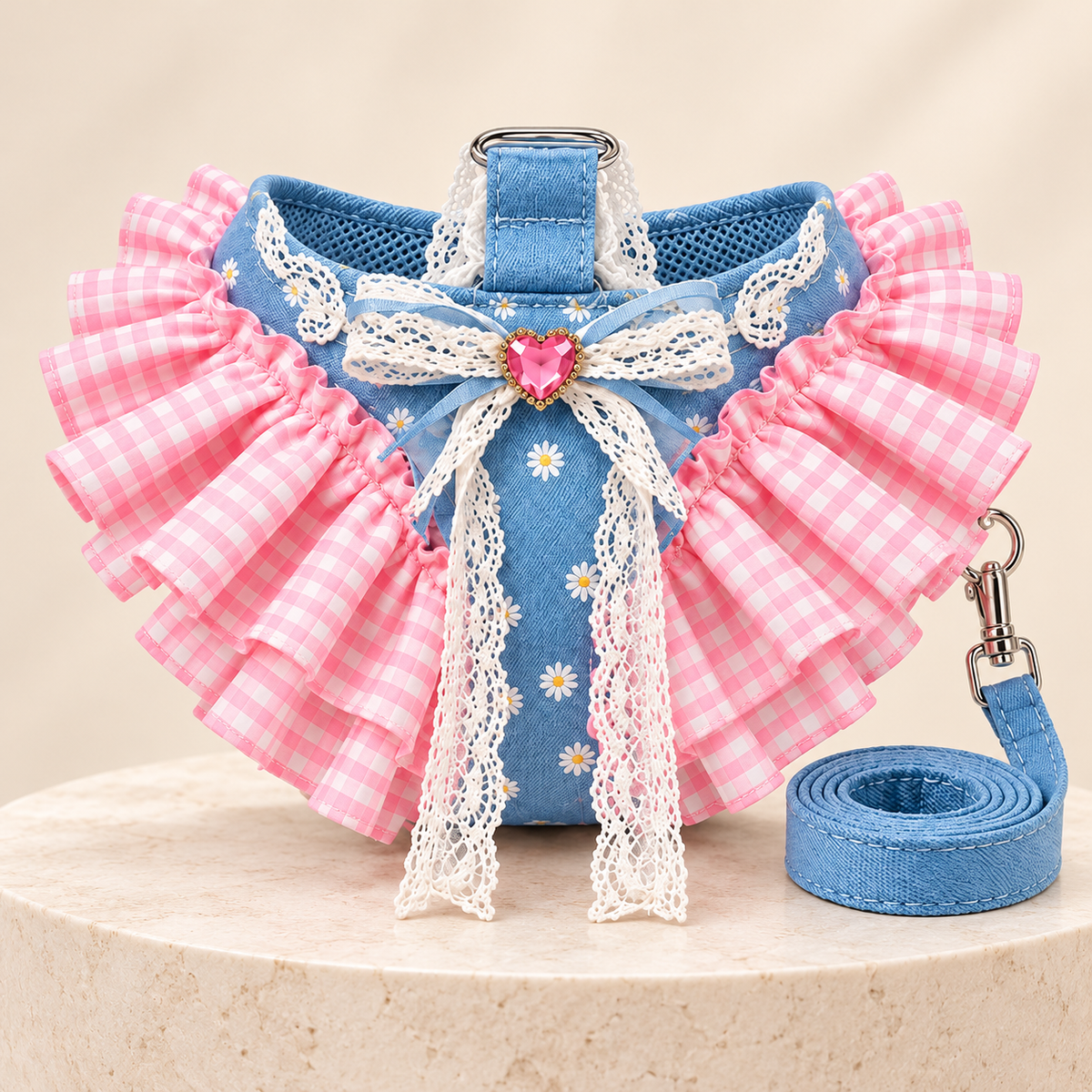 Lace Ruffle Dog Vest Harness and Leash Set for Small Dogs
