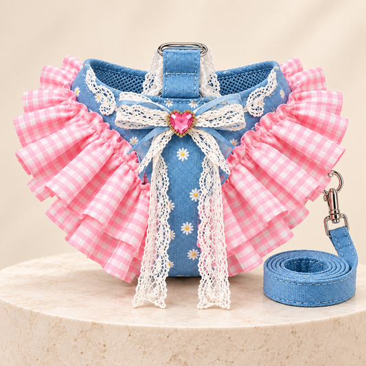 Lace Ruffle Dog Vest Harness and Leash Set for Small Dogs