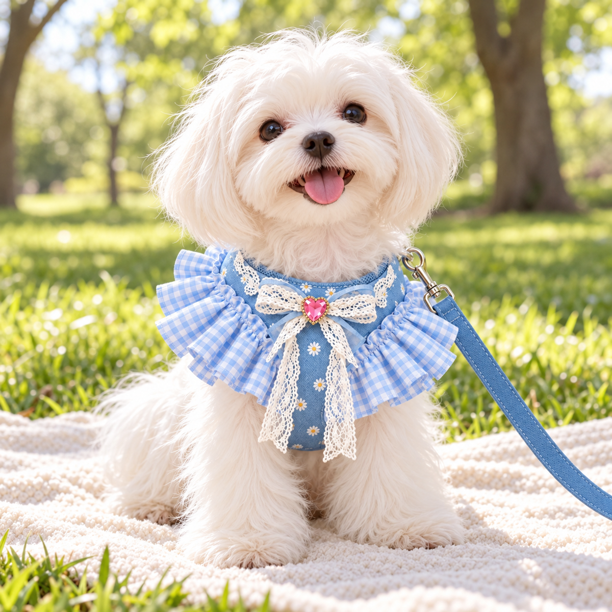 Lace Ruffle Dog Vest Harness and Leash Set for Small Dogs