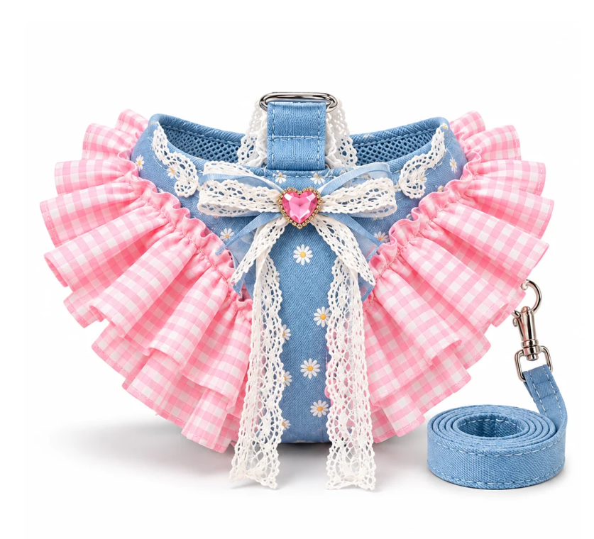 Lace Ruffle Dog Vest Harness and Leash Set for Small Dogs