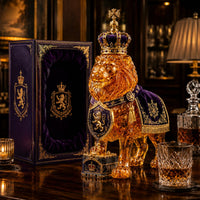 Lion Shape Glass Whiskey Decanter Set with Crown Stopper