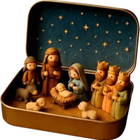 Mini Nativity Scene in Gold Tin Pocket Christmas Decoration Set