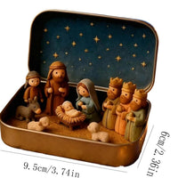 Mini Nativity Scene in Gold Tin Pocket Christmas Decoration Set