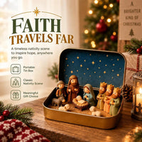 Mini Nativity Scene in Gold Tin Pocket Christmas Decoration Set
