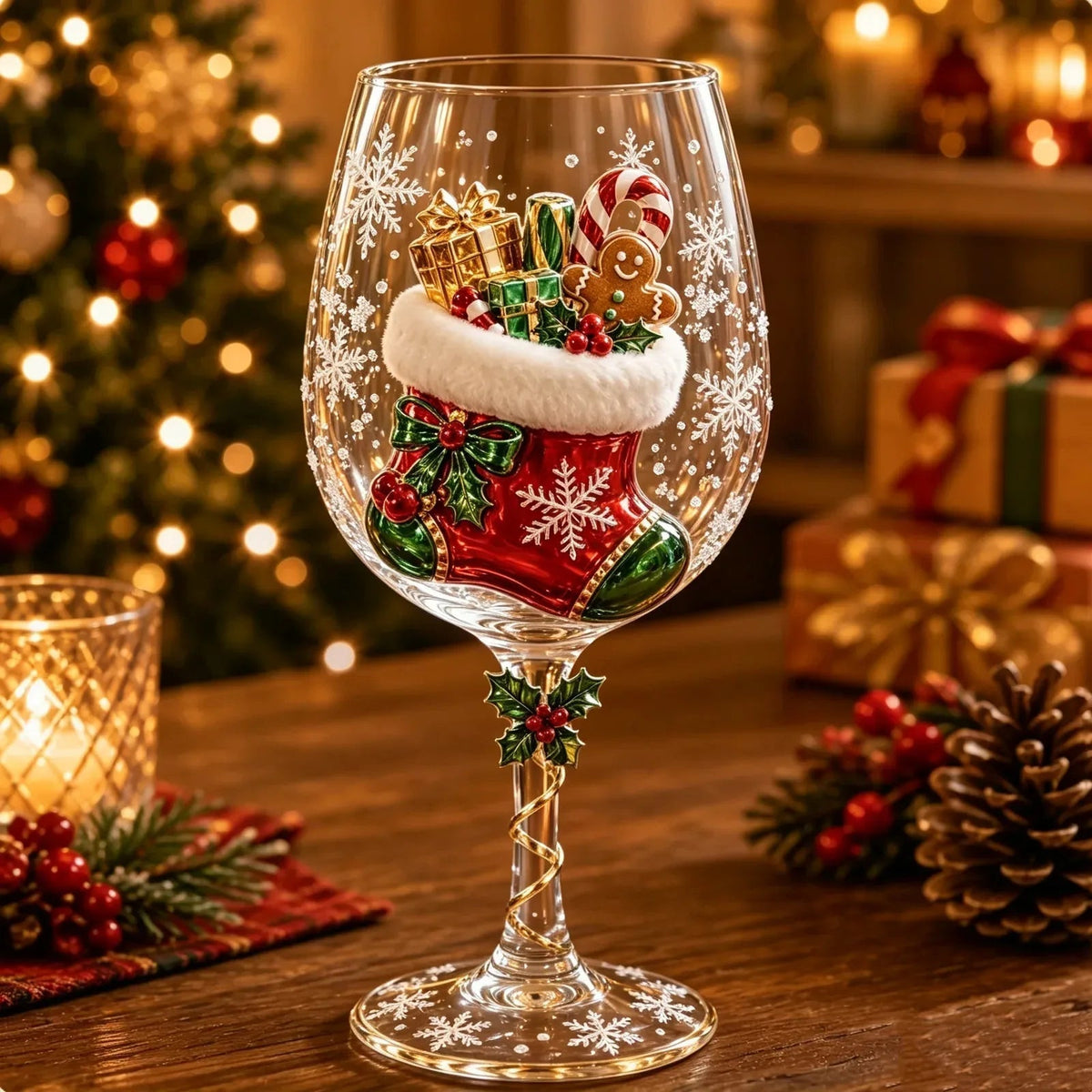 Handcrafted 3D Christmas Wine Glass