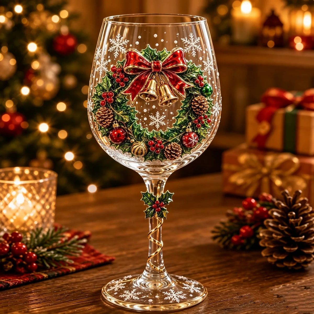 Handcrafted 3D Christmas Wine Glass