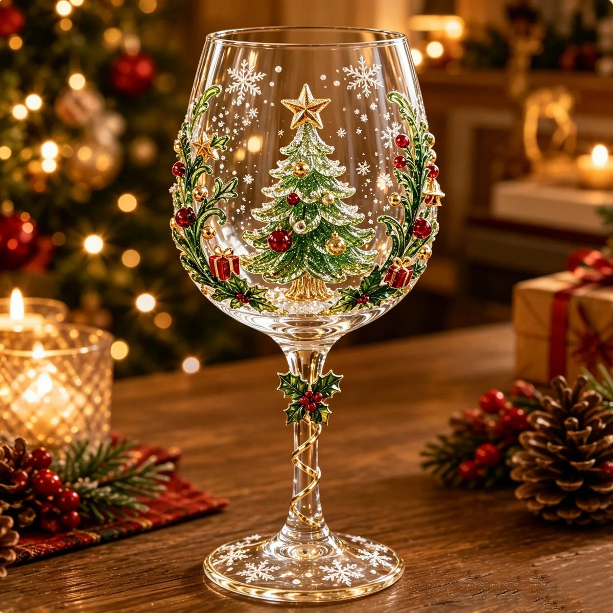 Handcrafted 3D Christmas Wine Glass