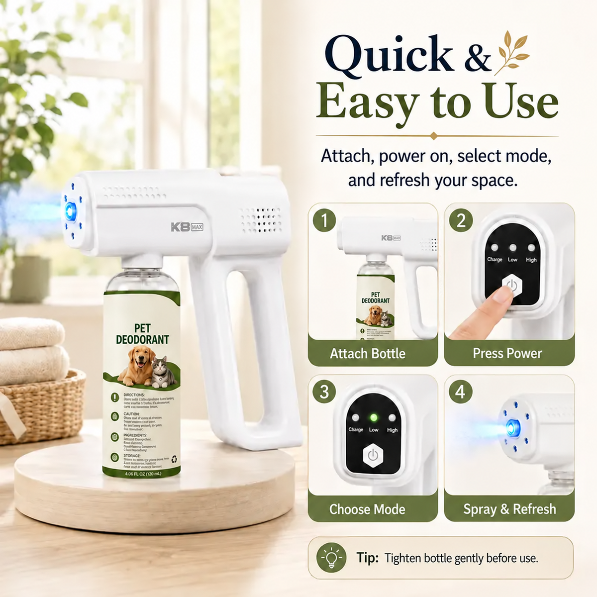 Handheld Electric Pet Odor Eliminator Nano Mist Sprayer