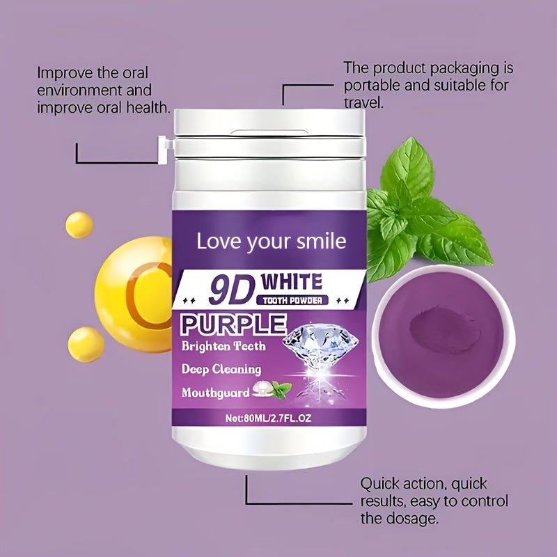 1/2pcs 9D White Purple Teeth Powder - Deep Cleaning & Polishing with Baking Soda, Refreshing Breath, Portable Travel-Friendly Formula, Brightens Smile in 7 Days, for Men & Women