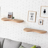 Double Curve Thick Oak Floating Shelf