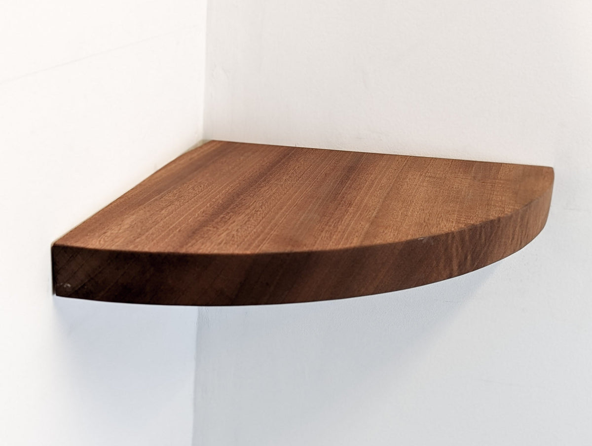 Floating Corner Shelf with Round Edge in Mahogany