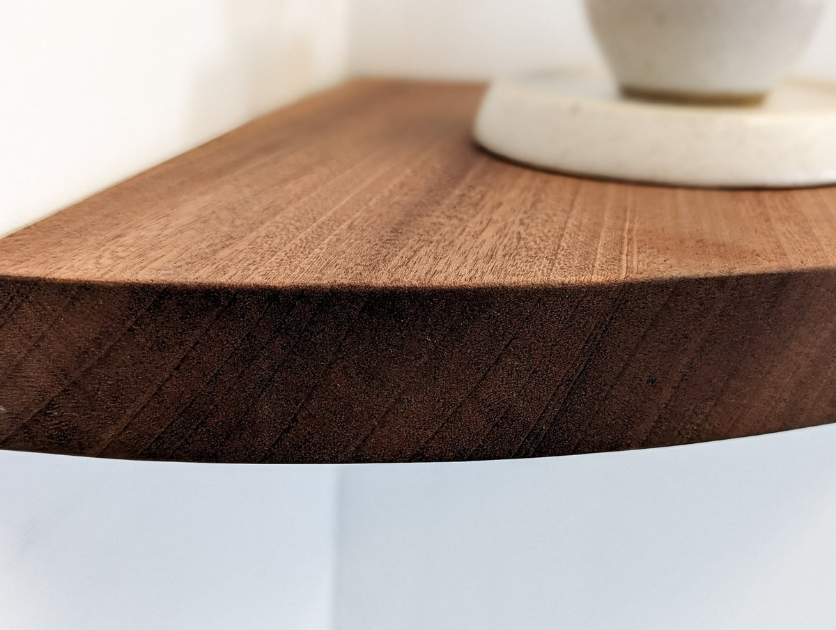 Floating Corner Shelf with Round Edge in Mahogany