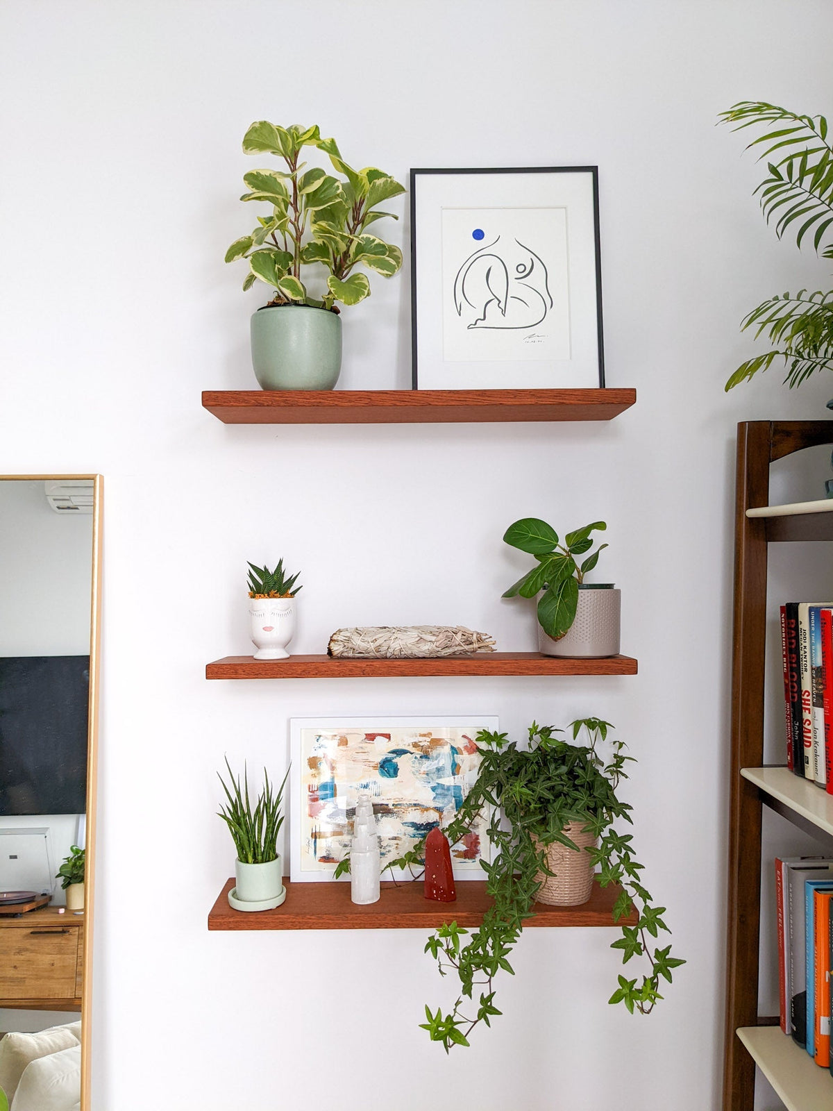 Thin Mahogany Floating Shelf in 6" to 36" lengths