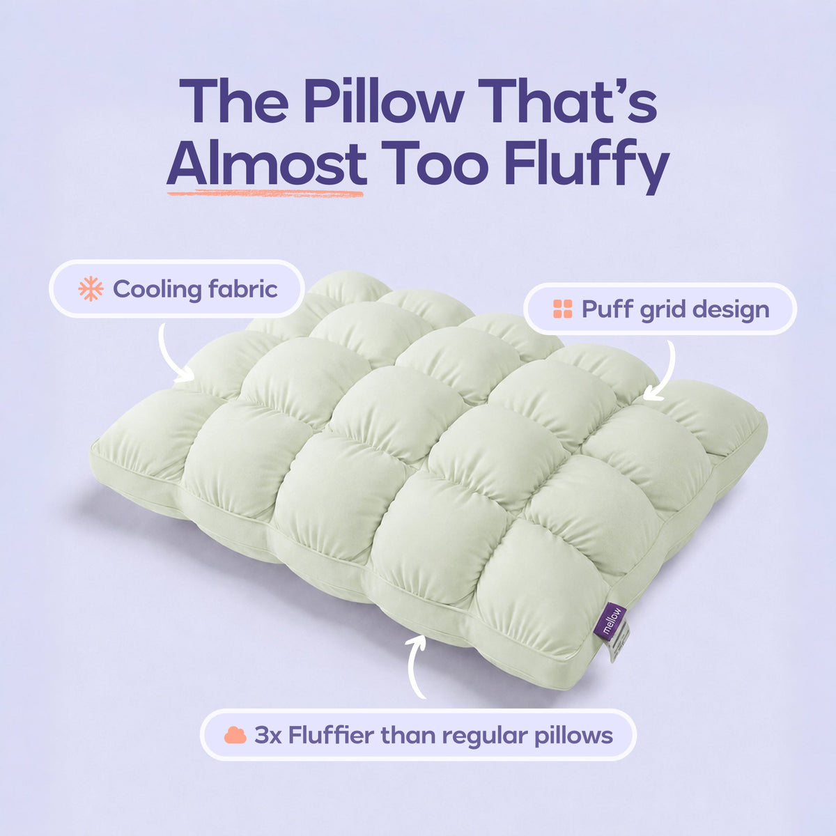 Cloud Puff Pillow – Cooling Memory Foam Bed Pillow for Sleeping, Neck & Head Support, Ultra Soft & Fluffy