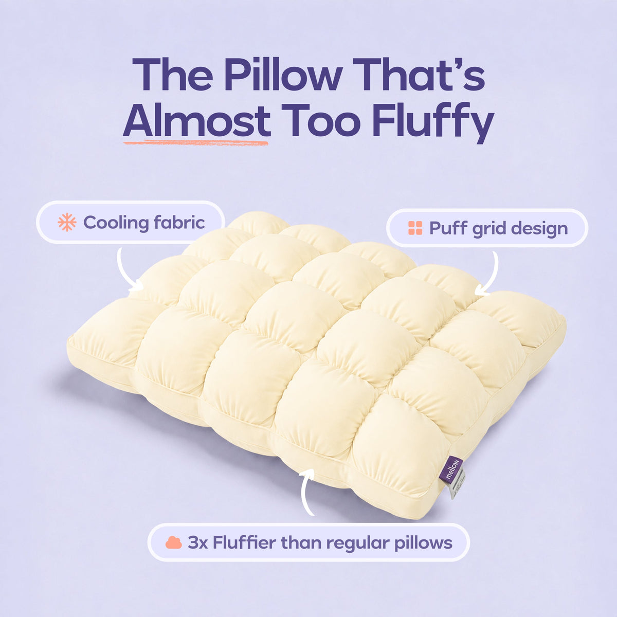 Cloud Puff Pillow – Cooling Memory Foam Bed Pillow for Sleeping, Neck & Head Support, Ultra Soft & Fluffy