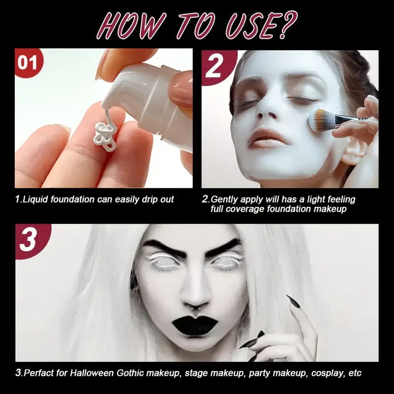 Full-Coverage White Liquid Foundation for Goth & Cosplay Makeup