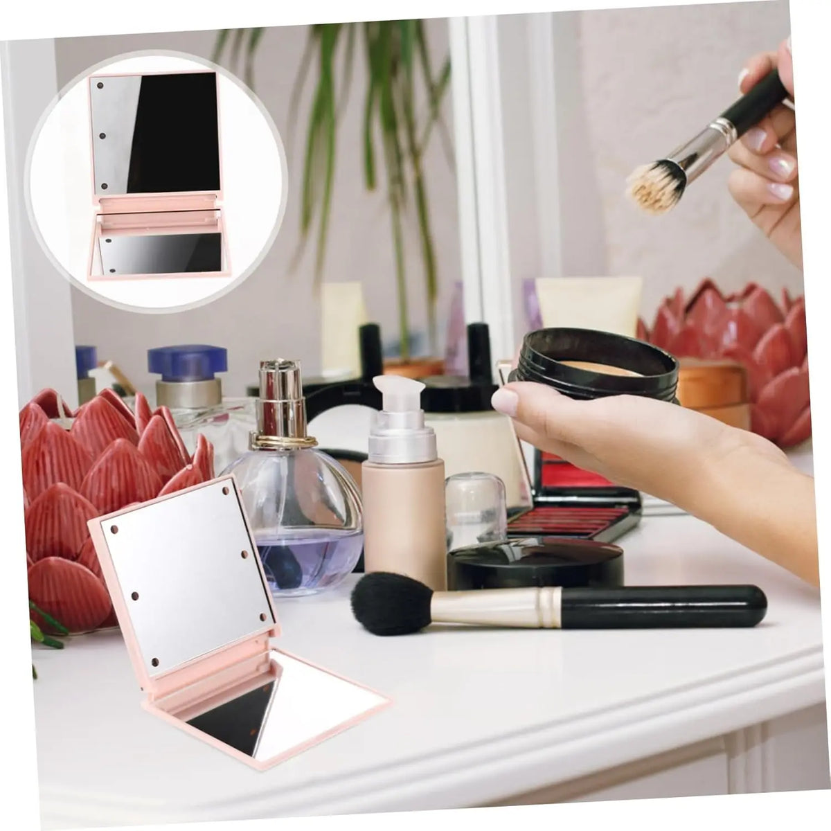 Foldable Compact Makeup Mirror with 6 LED Lights