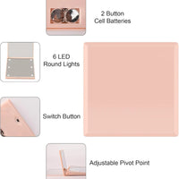 Foldable Compact Makeup Mirror with 6 LED Lights