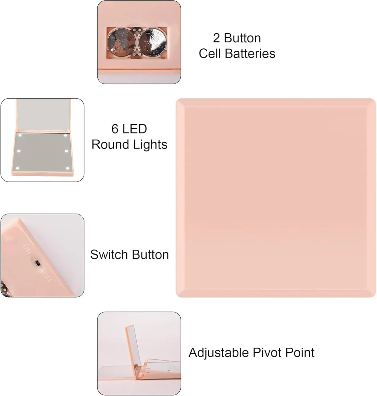 Foldable Compact Makeup Mirror with 6 LED Lights
