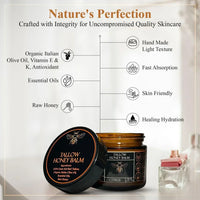 Organic Grass-Fed Beef Tallow Balm with Raw Honey - Moisturizing Cream for Soft, Smooth Skin - Handmade All-Natural Moisturizer