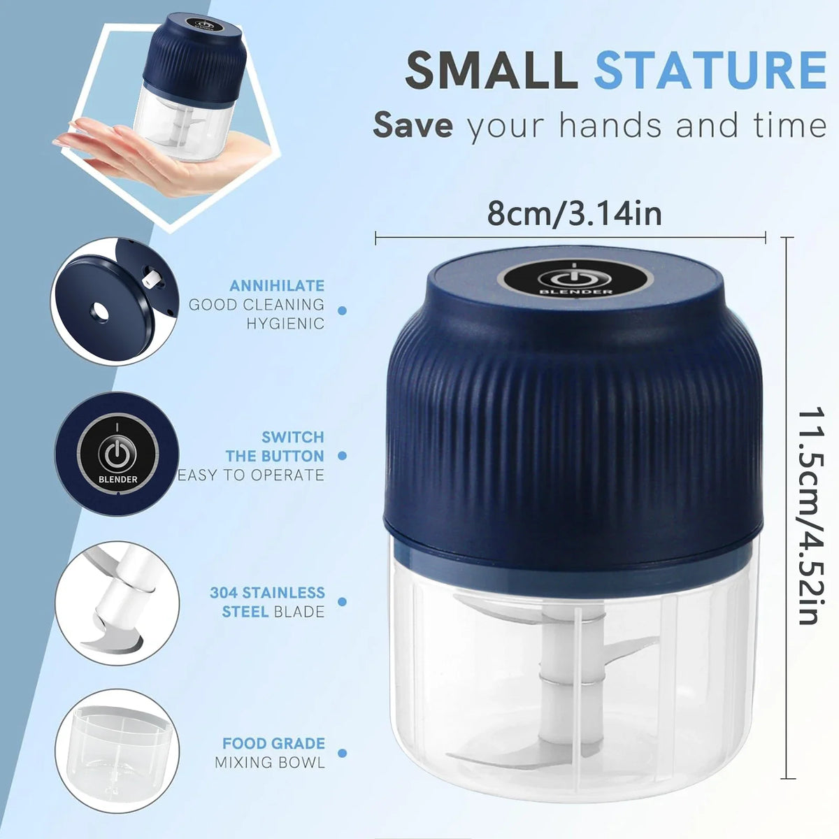 Electric Mini Garlic Chopper 250 ml USB Rechargeable