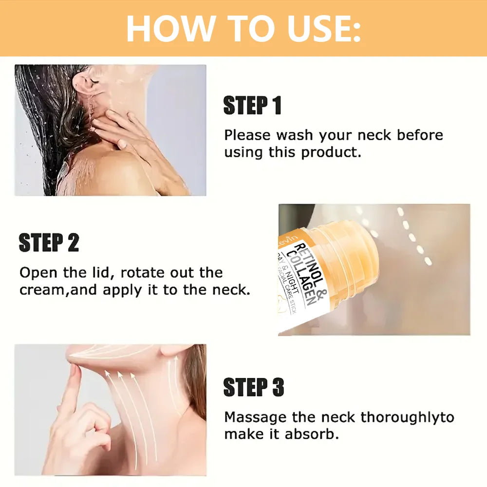 Retinol and Collagen Facial Neck Cream, Lifting Neck, Firming and Moisturizing Skin, Powerful Moisturizing Neck and Facial Skin, Brightening Neck Texture