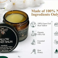 Organic Grass-Fed Beef Tallow Balm with Raw Honey - Moisturizing Cream for Soft, Smooth Skin - Handmade All-Natural Moisturizer